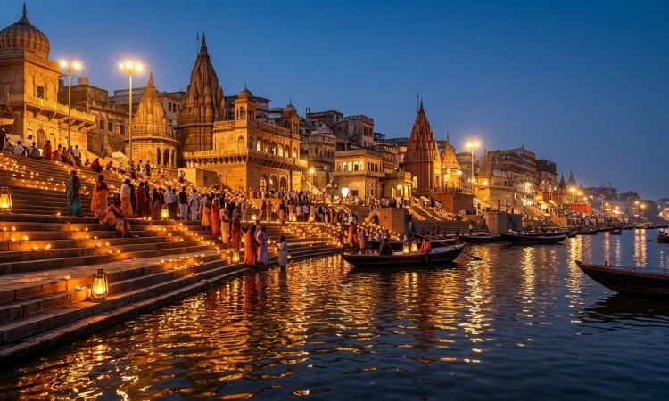 lighted ghats of varanasi